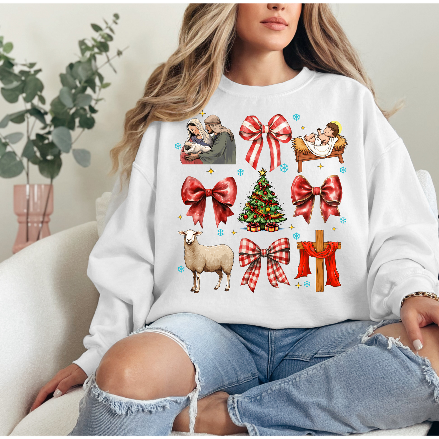 Eco Brand- Christian Christmas Sweat Shirt- Christmas Bows-0