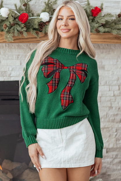 Monamara Bow Graphic Christmas Sweater